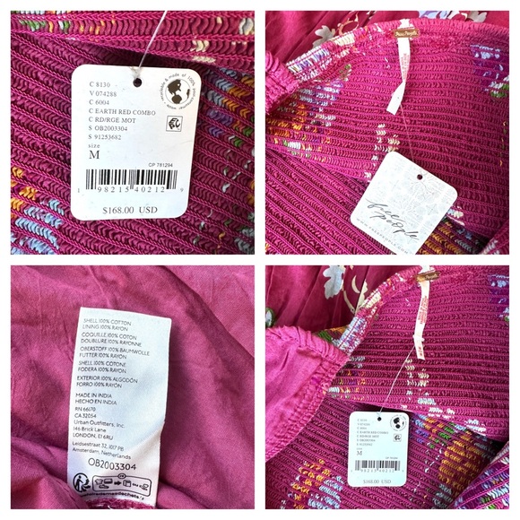 FREE PEOPLE MORNING GLORY BERRY RED SMOCKED MAXI DRESS. NEW IN STORES! NWT SzM - Picture 9 of 10